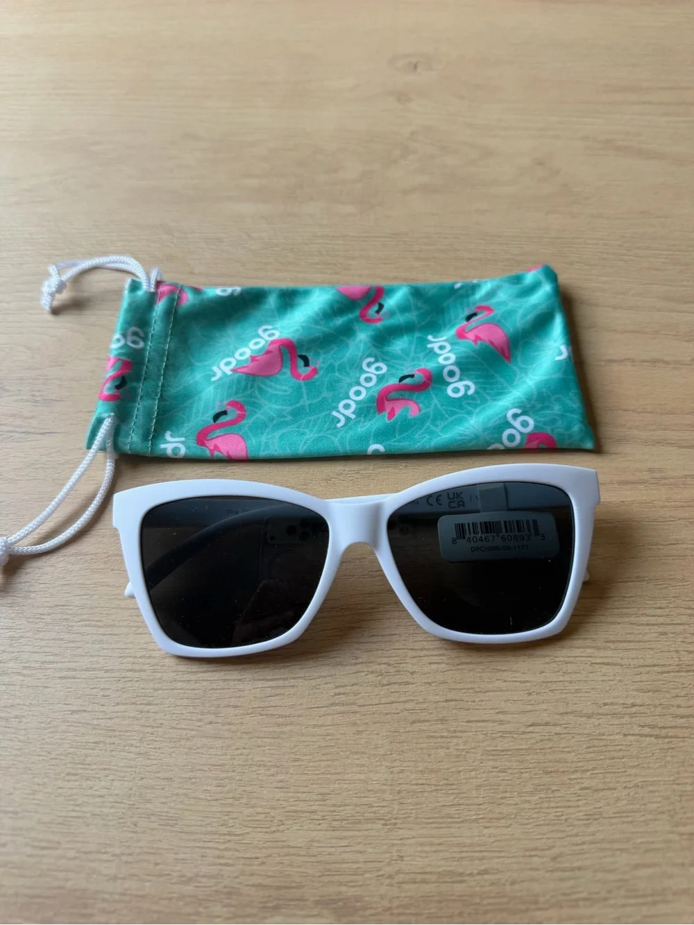 Women’s Goodr “The Mod One Out” White Frame Sunglasses with Dark Lenses